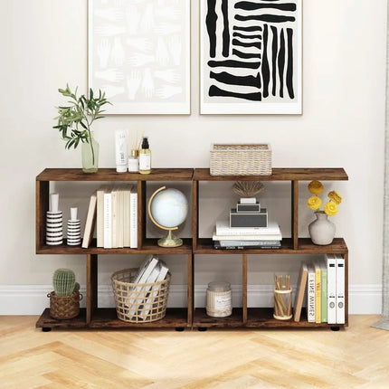 24 Inch 3-Tier Geometric Bookshelf with Thick Foot Pads-Brown Costway
