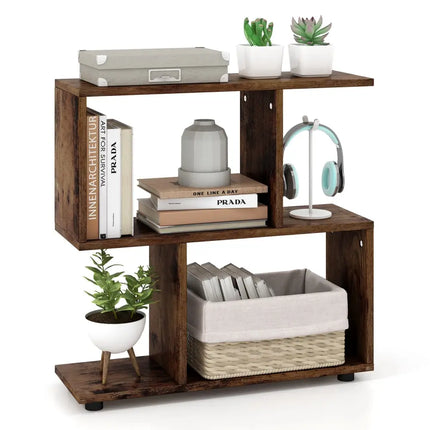 24 Inch 3-Tier Geometric Bookshelf with Thick Foot Pads-Brown Costway