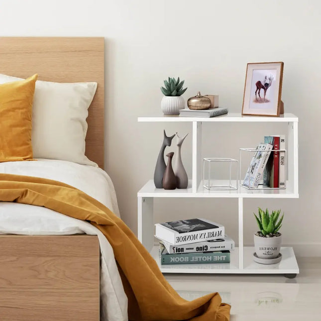 24 Inch 3-Tier Geometric Bookshelf with Thick Foot Pads-White Costway