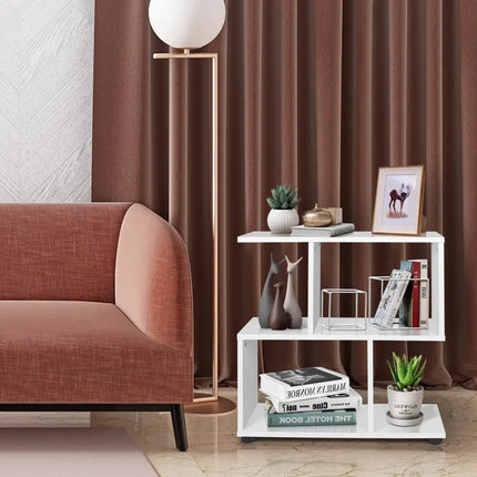 24 Inch 3-Tier Geometric Bookshelf with Thick Foot Pads-White Costway