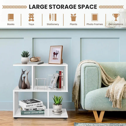 24 Inch 3-Tier Geometric Bookshelf with Thick Foot Pads-White Costway