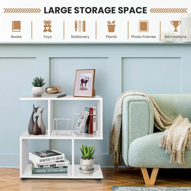 24 Inch 3-Tier Geometric Bookshelf with Thick Foot Pads-White Costway