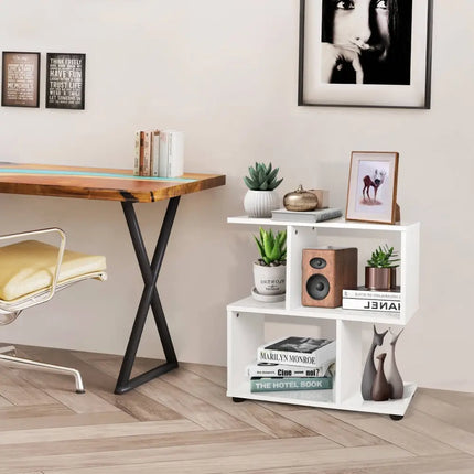 24 Inch 3-Tier Geometric Bookshelf with Thick Foot Pads-White Costway