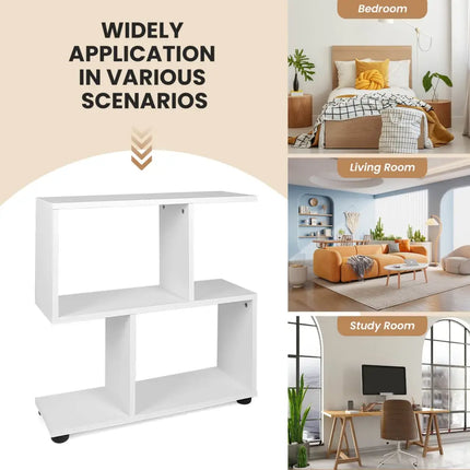 24 Inch 3-Tier Geometric Bookshelf with Thick Foot Pads-White Costway