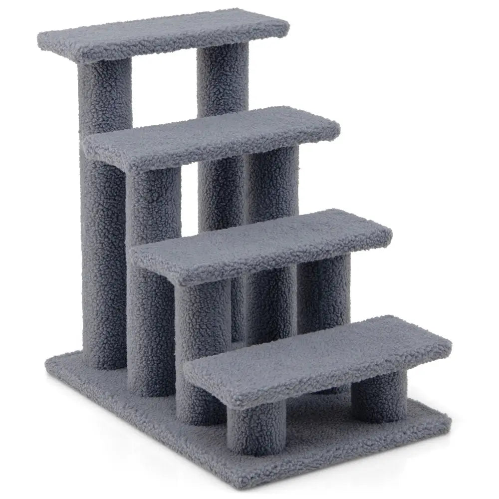 24 Inch 4-Step Pet Stairs Carpeted Ladder Ramp Scratching Post Cat Tree Climber-Gray - Gray - Cat Trees Condos &