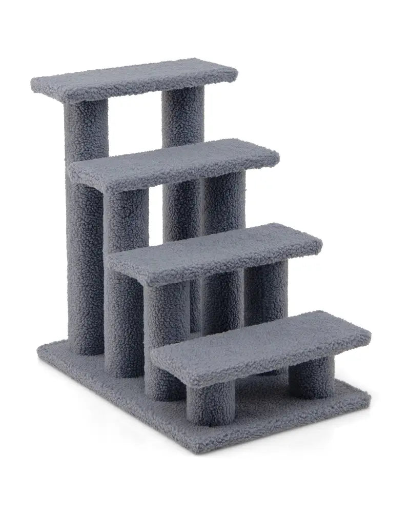24 Inch 4-Step Pet Stairs Carpeted Ladder Ramp Scratching Post Cat Tree Climber-Gray - Gray - Cat Trees Condos &