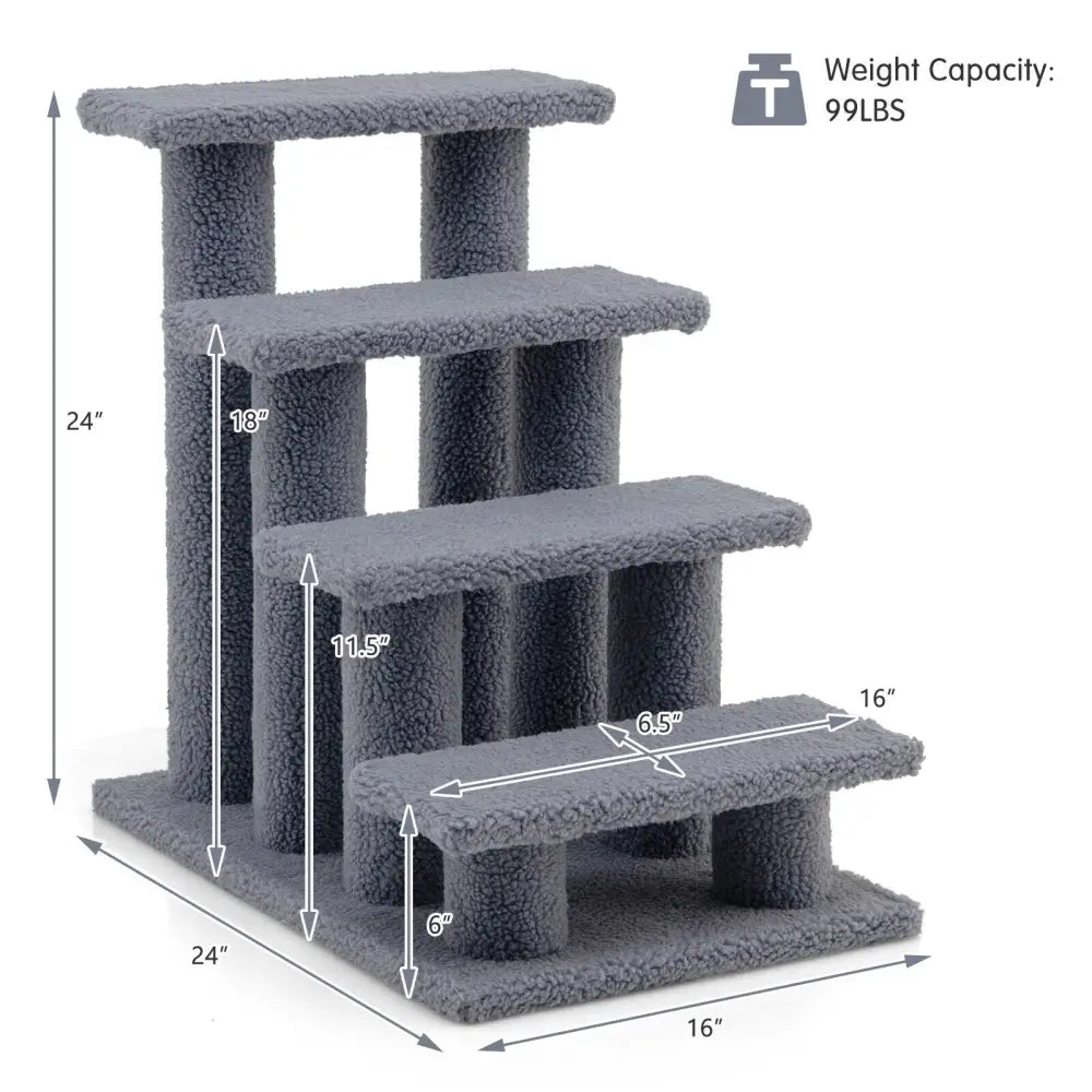 24 Inch 4-Step Pet Stairs Carpeted Ladder Ramp Scratching Post Cat Tree Climber-Gray - Gray - Cat Trees Condos &
