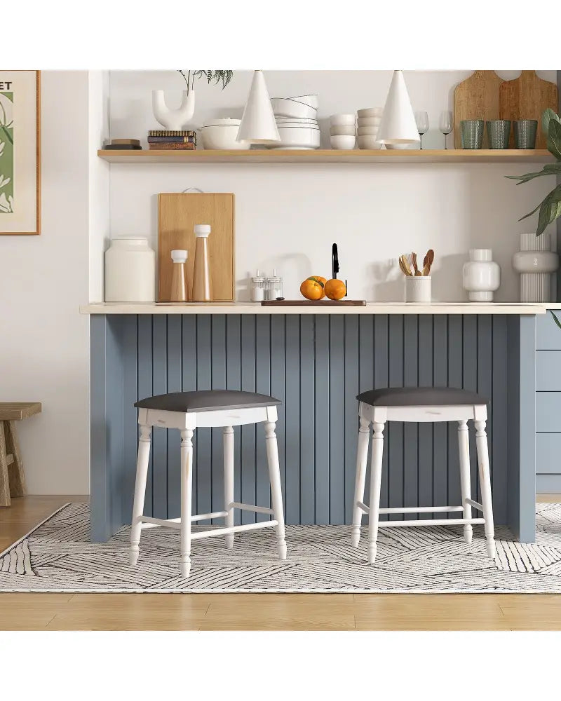 24 Inch Bar Stool Set of 2 with Padded Seat Cushions and Wood Legs-24 inches - Bar Stools