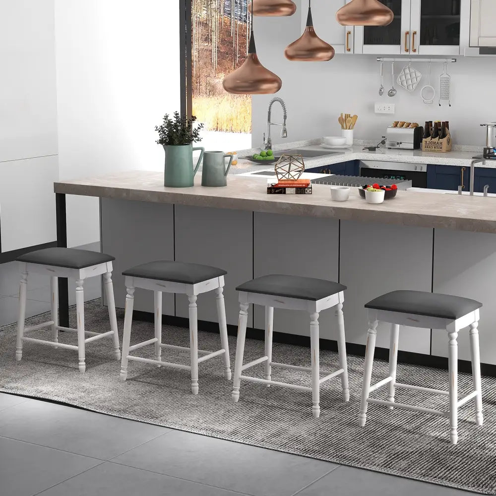 24 Inch Bar Stool Set of 2 with Padded Seat Cushions and Wood Legs-24 inches - Bar Stools
