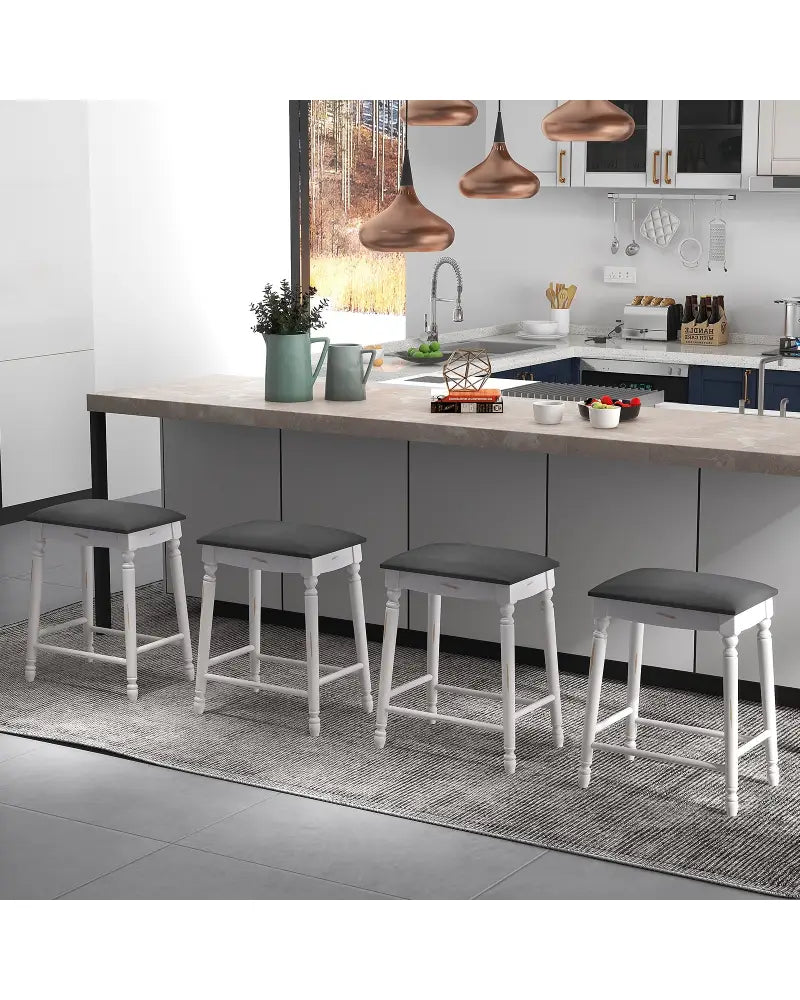 24 Inch Bar Stool Set of 2 with Padded Seat Cushions and Wood Legs-24 inches - Bar Stools