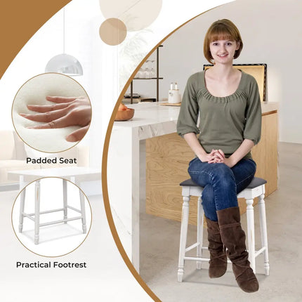 24 Inch Bar Stool Set of 2 with Padded Seat Cushions and Wood Legs-24 inches Costway