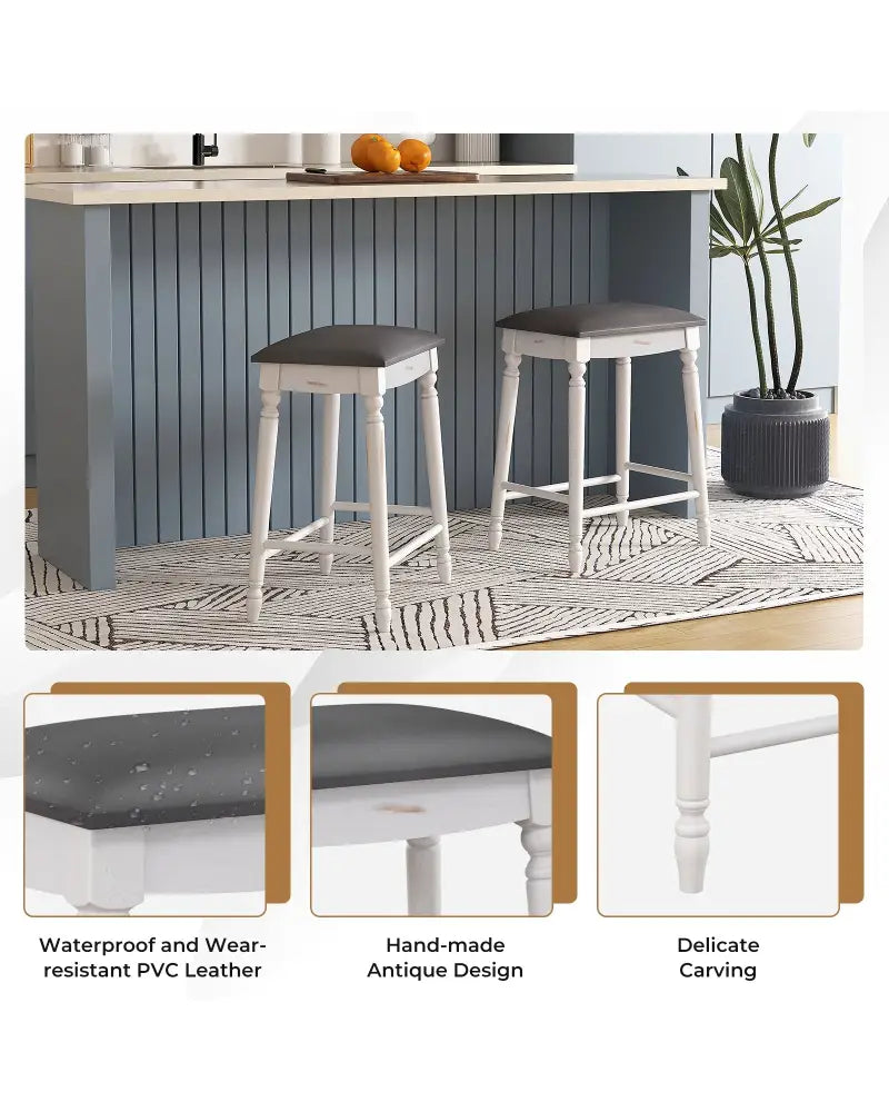 24 Inch Bar Stool Set of 2 with Padded Seat Cushions and Wood Legs-24 inches - Bar Stools