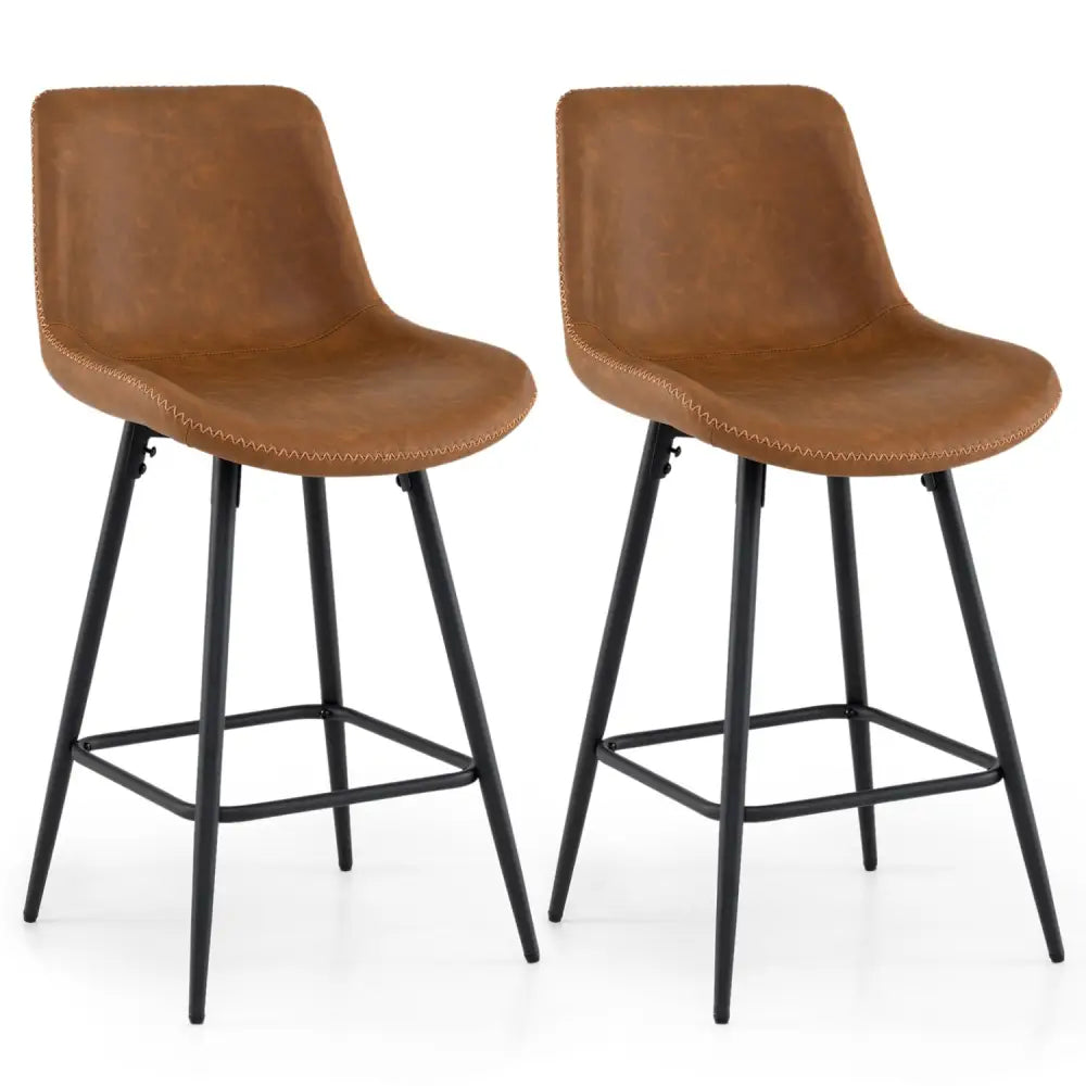 24 Inch Bar Stools Set of 2 with Backs and Footrests-Brown - Brown - Bar Stools