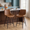24 Inch Bar Stools Set of 2 with Backs and Footrests-Brown - Brown - Bar Stools