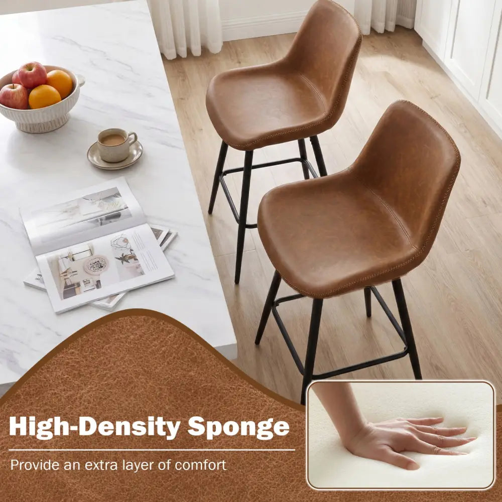 24 Inch Bar Stools Set of 2 with Backs and Footrests-Brown - Brown - Bar Stools