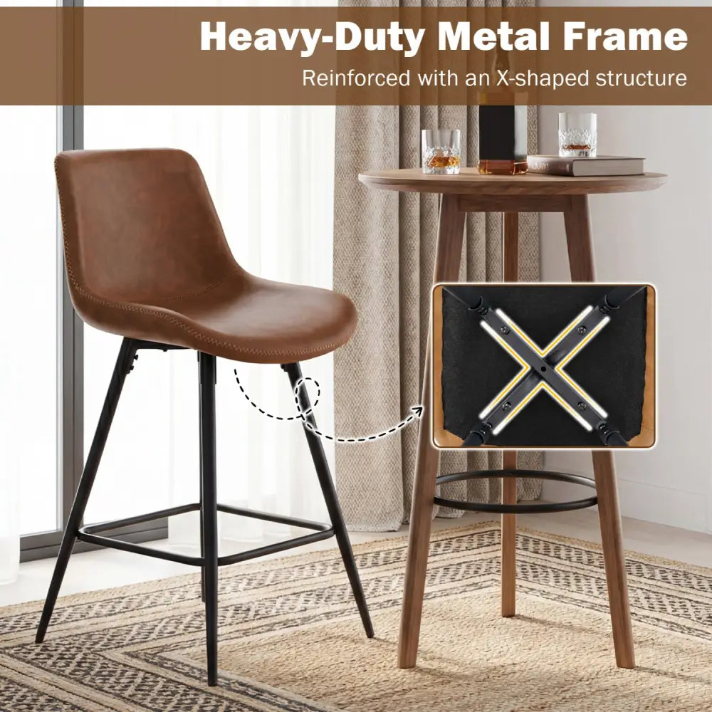 24 Inch Bar Stools Set of 2 with Backs and Footrests-Brown - Brown - Bar Stools