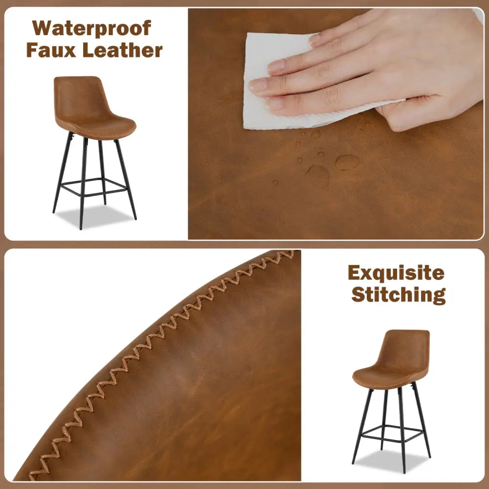 24 Inch Bar Stools Set of 2 with Backs and Footrests-Brown - Brown - Bar Stools