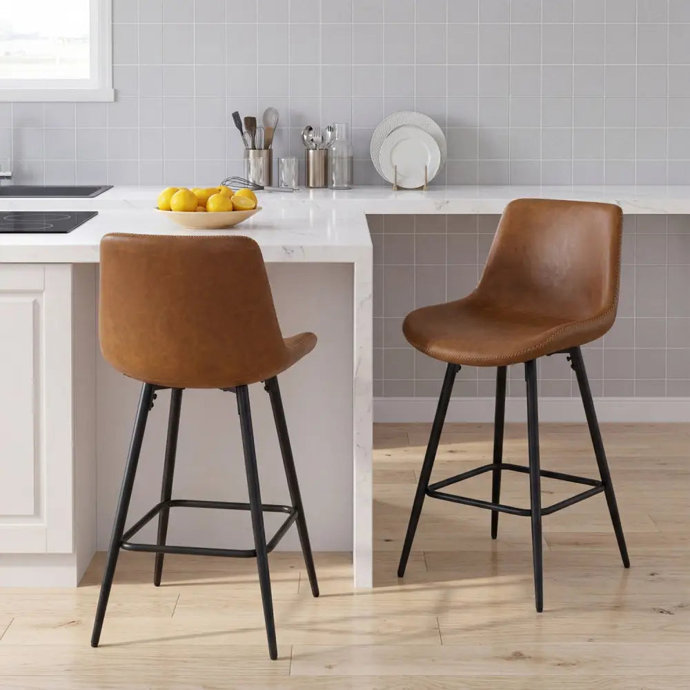 24 Inch Bar Stools Set of 2 with Backs and Footrests-Brown - Brown - Bar Stools