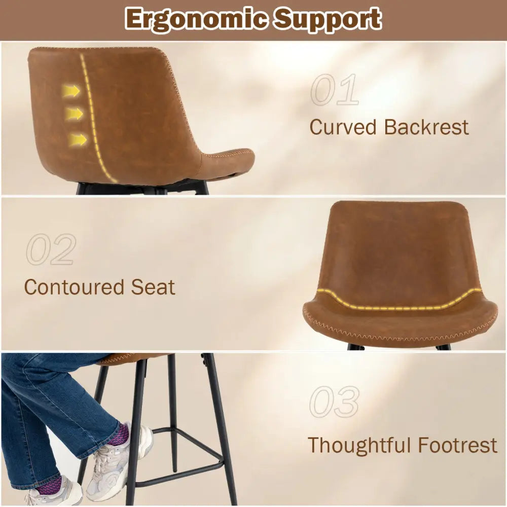 24 Inch Bar Stools Set of 2 with Backs and Footrests-Brown - Brown - Bar Stools
