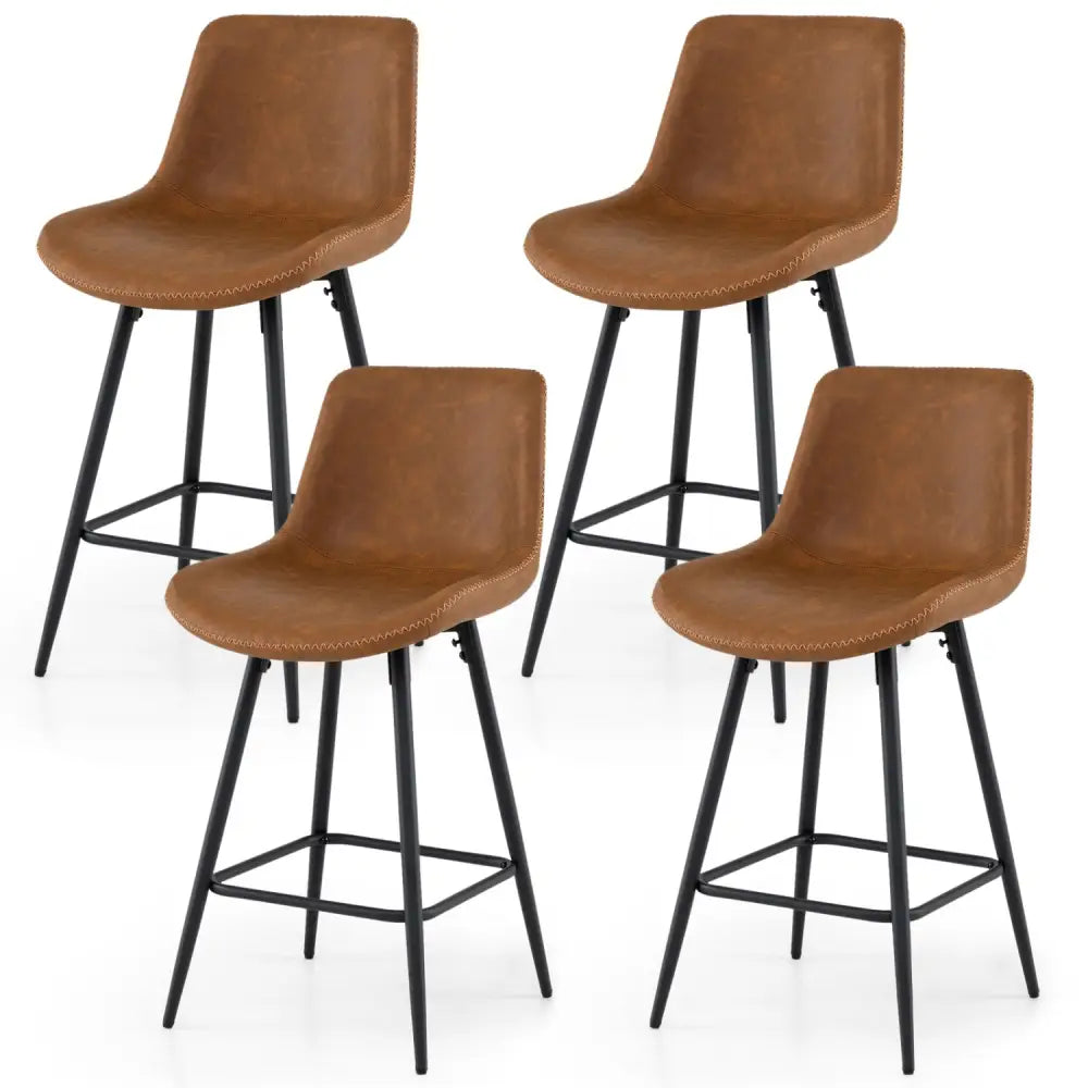 24 Inch Bar Stools Set of 4 with Backs and Footrests-Brown - Brown - Bar Stools