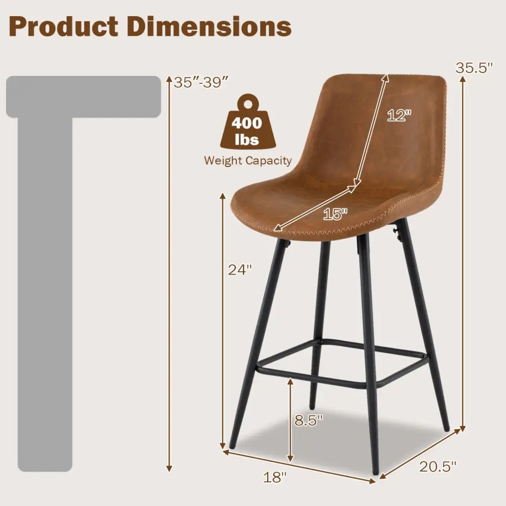 24 Inch Bar Stools Set of 4 with Backs and Footrests-Brown - Brown - Bar Stools
