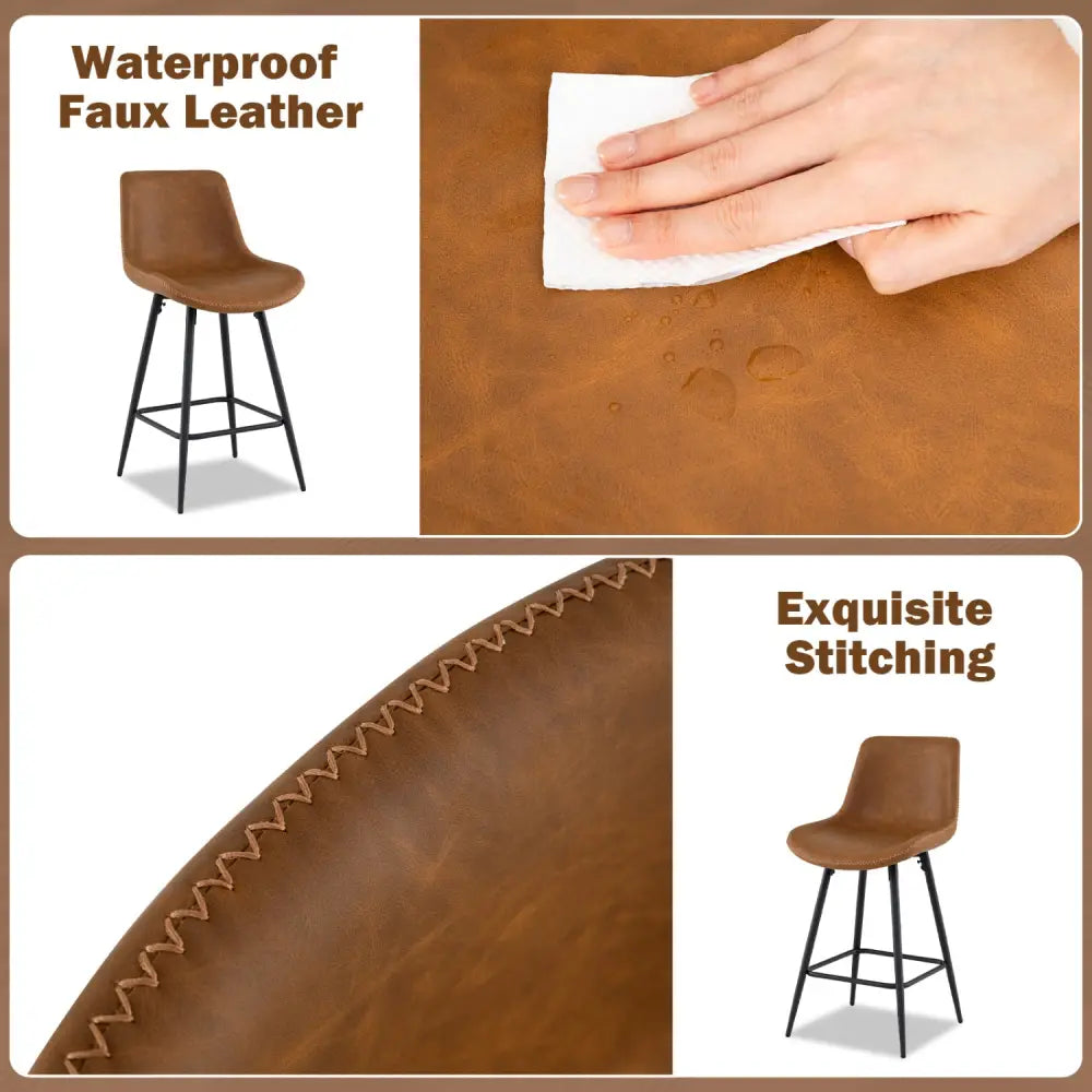 24 Inch Bar Stools Set of 4 with Backs and Footrests-Brown - Brown - Bar Stools