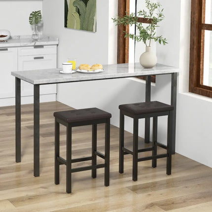24 Inch Bar Stools with Padded Seat Footrest and Rubber Wood Frame-Brown Costway