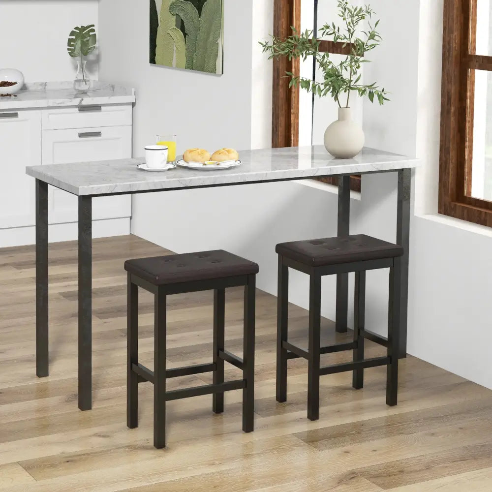 24 Inch Bar Stools with Padded Seat Footrest and Rubber Wood Frame-Brown Costway