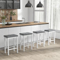 24 Inch Bar Stools with Padded Seat Footrest and Rubber Wood Frame-White - White - Bar Stools