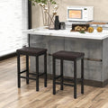 24 Inch Bar Stools with Padded Seat Footrest and Rubber Wood Frame-Brown Costway