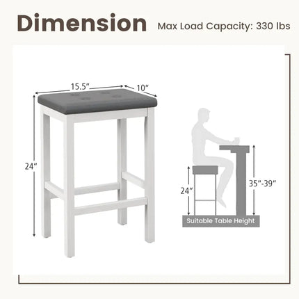 24 Inch Bar Stools with Padded Seat Footrest and Rubber Wood Frame-White Costway