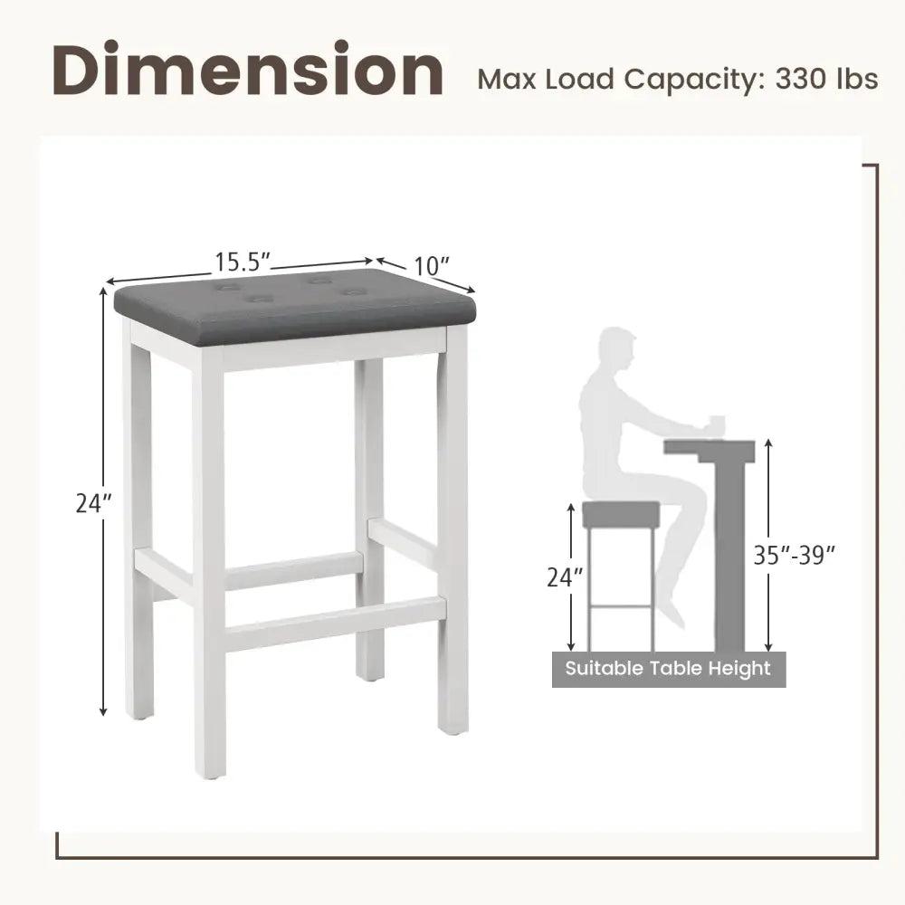 24 Inch Bar Stools with Padded Seat Footrest and Rubber Wood Frame-White Costway