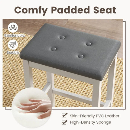 24 Inch Bar Stools with Padded Seat Footrest and Rubber Wood Frame-White Costway