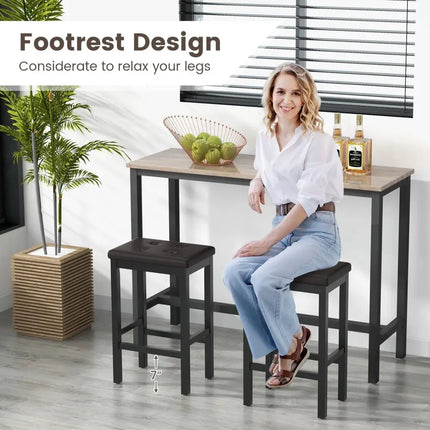 24 Inch Bar Stools with Padded Seat Footrest and Rubber Wood Frame-Brown Costway