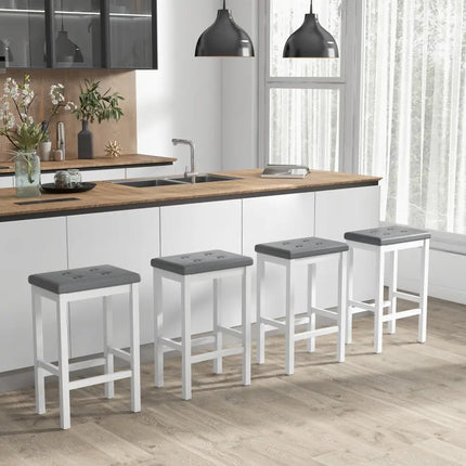 24 Inch Bar Stools with Padded Seat Footrest and Rubber Wood Frame-White Costway
