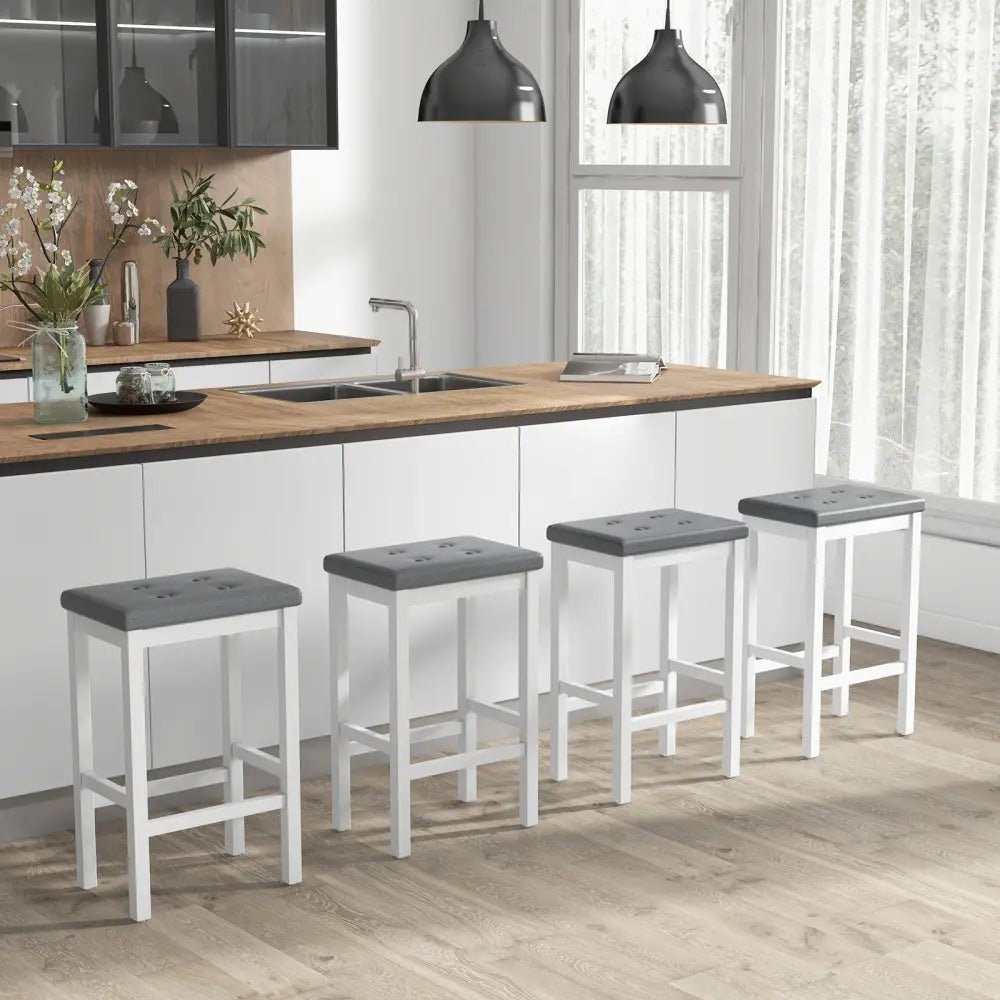 24 Inch Bar Stools with Padded Seat Footrest and Rubber Wood Frame-White Costway