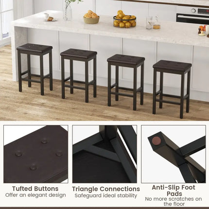 24 Inch Bar Stools with Padded Seat Footrest and Rubber Wood Frame-Brown Costway