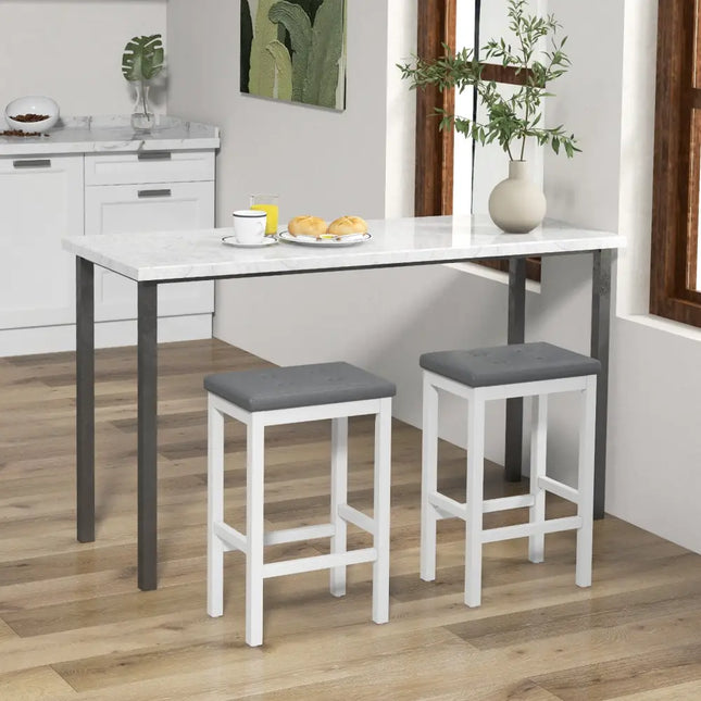 24 Inch Bar Stools with Padded Seat Footrest and Rubber Wood Frame-White Costway