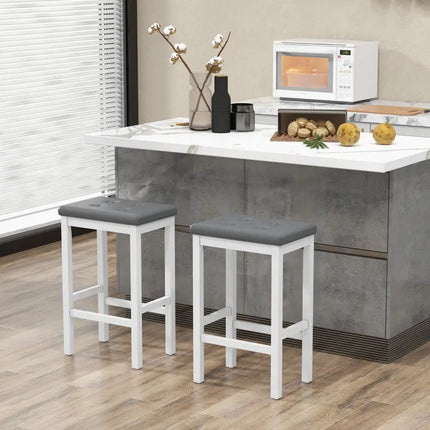 24 Inch Bar Stools with Padded Seat Footrest and Rubber Wood Frame-White Costway