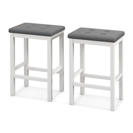 24 Inch Bar Stools with Padded Seat Footrest and Rubber Wood Frame-White Costway