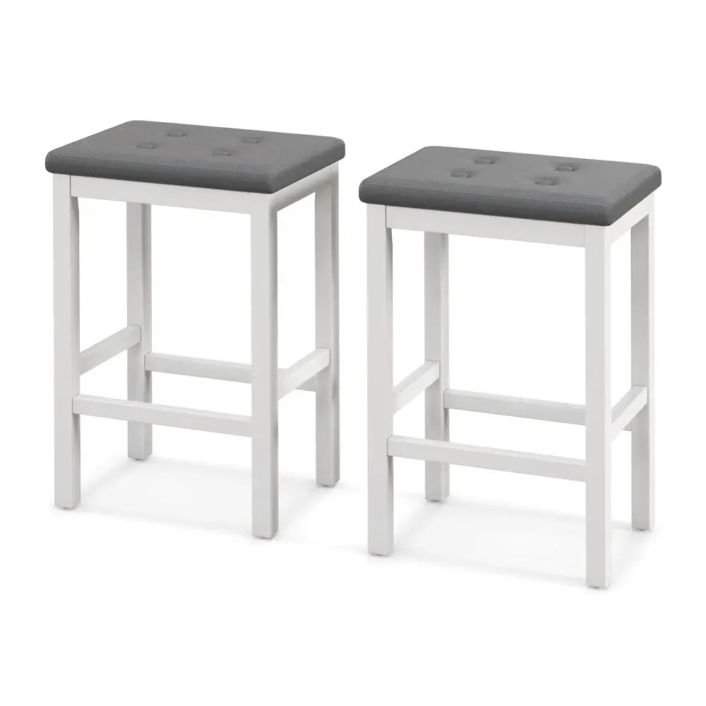 24 Inch Bar Stools with Padded Seat Footrest and Rubber Wood Frame-White Costway