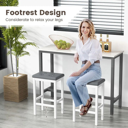 24 Inch Bar Stools with Padded Seat Footrest and Rubber Wood Frame-White Costway