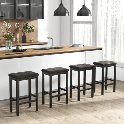 24 Inch Bar Stools with Padded Seat Footrest and Rubber Wood Frame-Brown Costway