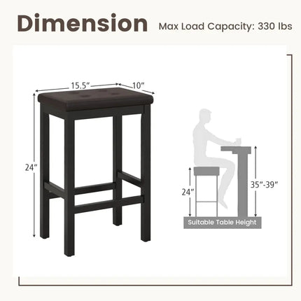 24 Inch Bar Stools with Padded Seat Footrest and Rubber Wood Frame-Brown Costway