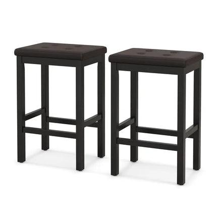 24 Inch Bar Stools with Padded Seat Footrest and Rubber Wood Frame-Brown Costway