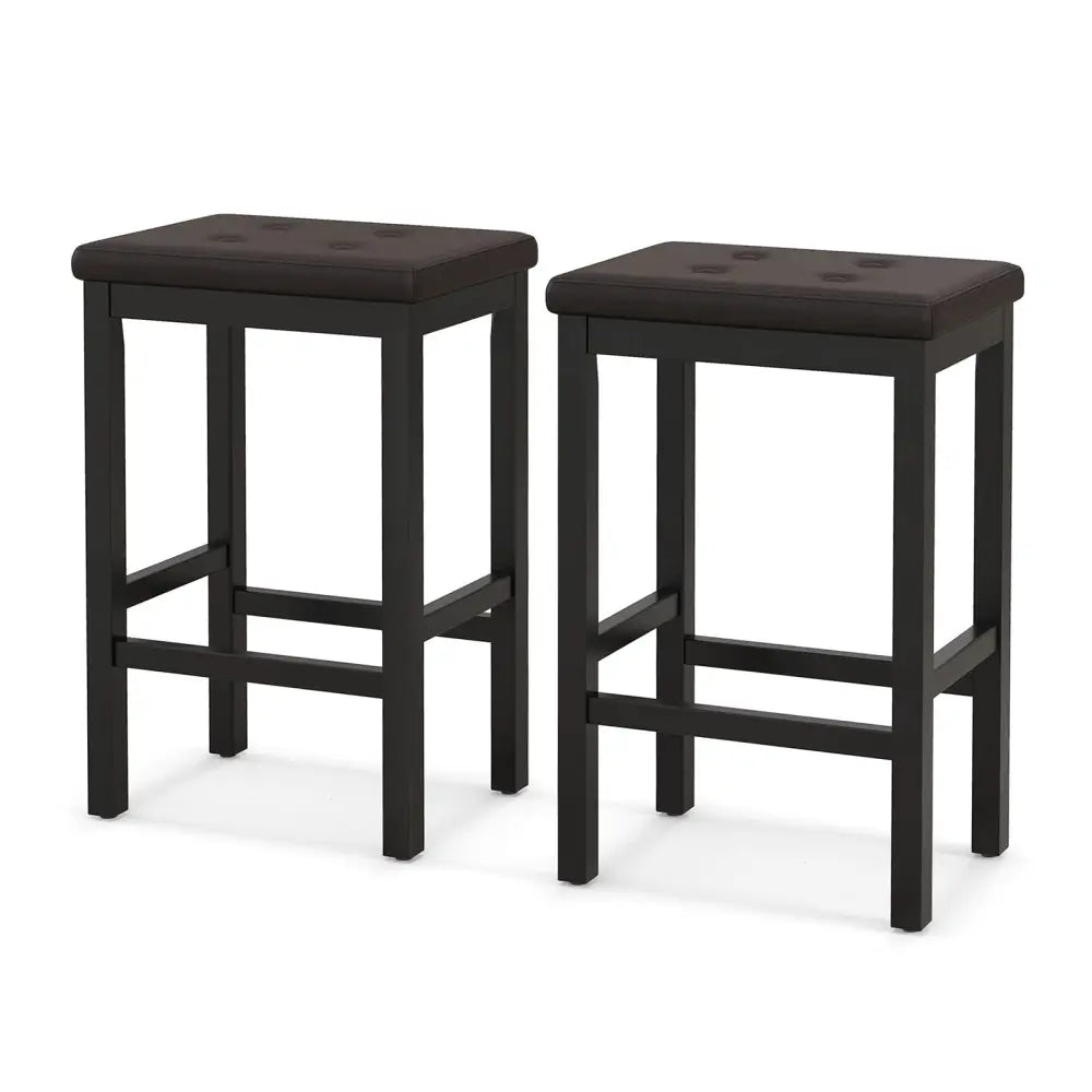 24 Inch Bar Stools with Padded Seat Footrest and Rubber Wood Frame-Brown Costway