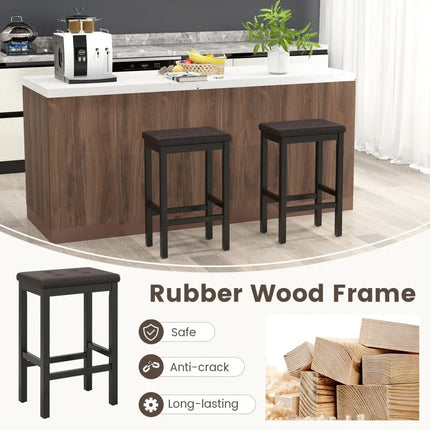 24 Inch Bar Stools with Padded Seat Footrest and Rubber Wood Frame-Brown Costway