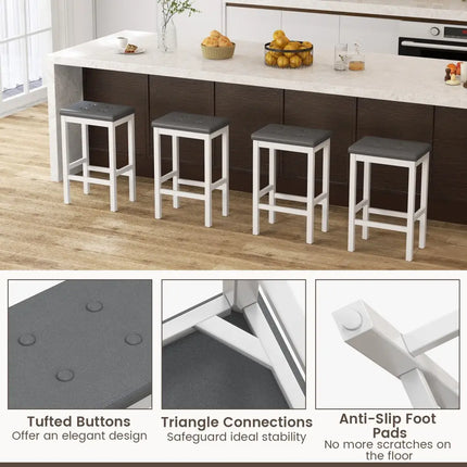 24 Inch Bar Stools with Padded Seat Footrest and Rubber Wood Frame-White Costway