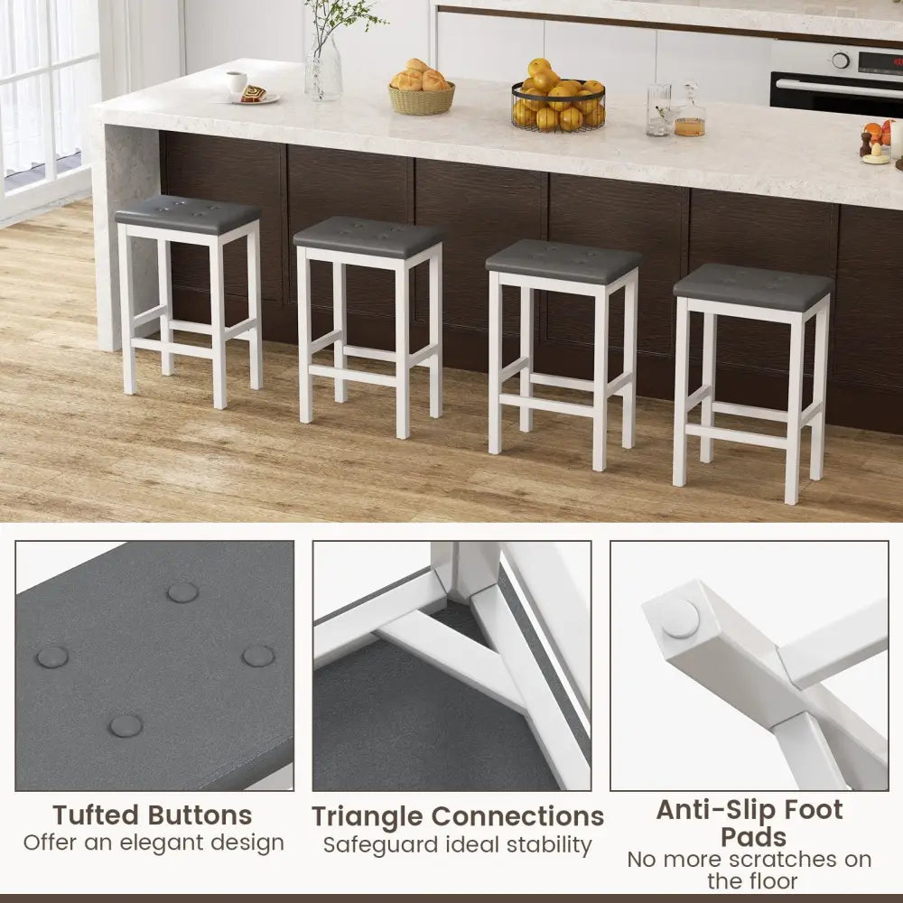 24 Inch Bar Stools with Padded Seat Footrest and Rubber Wood Frame-White Costway