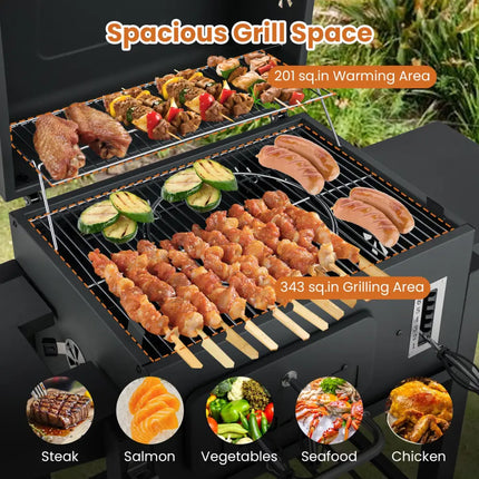 24-Inch Barrel Charcoal Grill with 2 Folding Side Tables and 544 sq.in Cooking Area - Black - Outdoor Grills